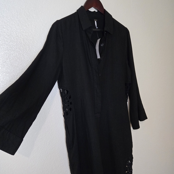 YF&B Maxi Black Dress Small Crochet Details Linen Caftan NWT Emo Whimsical Fairy - Picture 9 of 16